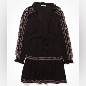 American Eagle Long-Sleeve Embroidered Babydoll Dress